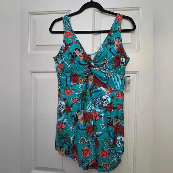 Torrid Retro Tattoo Asymetrical Swimsuit - Picture 7 of 9
